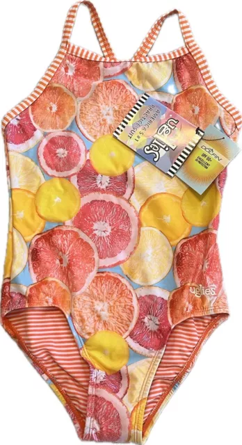 Dolfin Uglies Girls Practice Swimsuit- Oranges Multicolor, Size 14 NWT, UPF 50+