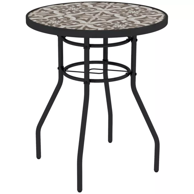 Outsunny Garden Table with Glass Printed Design for Outdoor, Tan Brown