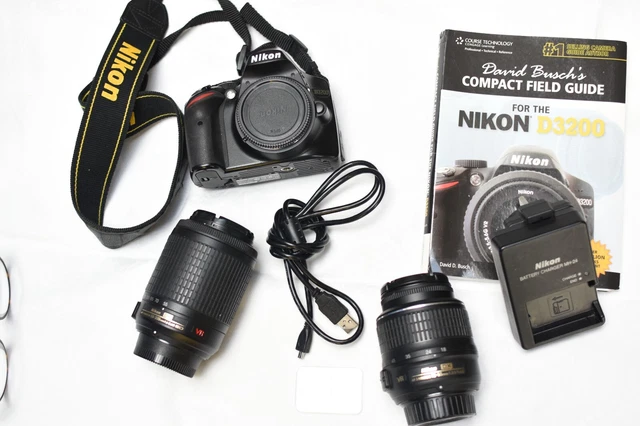 Nikon D3200 24.2 megapixels with two lenses, black, all very good condition