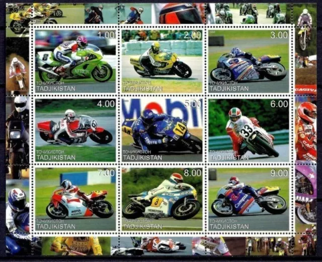 Tadjikistan Motor Sports Grand Prix Racing Motorcycles Bikes sheet 9v MNH