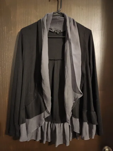 Panilli Women’s Black and Grey Cardigan Size Medium Long Sleeve Open Ruffle