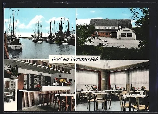 Ansichtskarte Dorum, Gasthaus Dorumersiel, Hafen