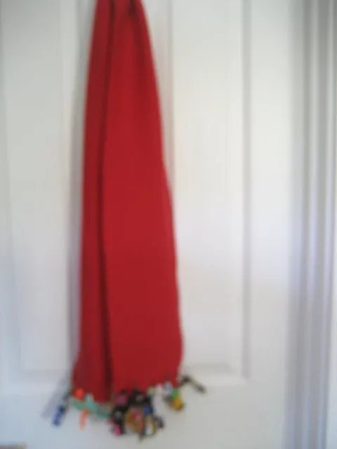 NEW Girls 62" Handmade POLAR FLEECE SCARF RED MULTI ENDS 6X62" Colorful 1