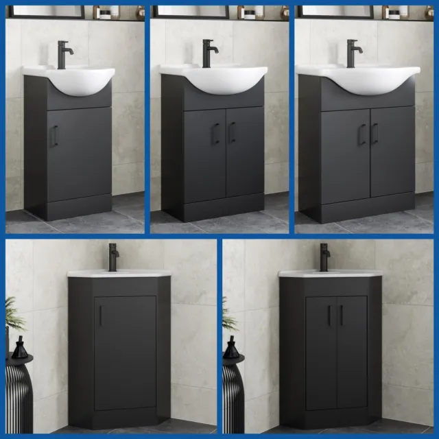 Bathroom Cloakroom Vanity Unit Basin Sink Freestanding Soft Close Modern Black
