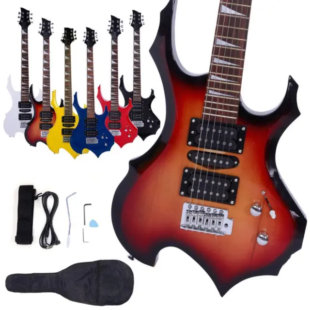 New 6 Colors Flame Type Beginner Electric Guitar +Bag Case +Cable +Strap +Picks