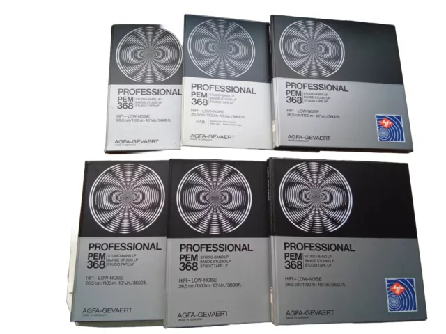 6x Agfa Gevaert Professional Pem 368 Studio Tape 3600ft Low Noise 26,5cm Hifi