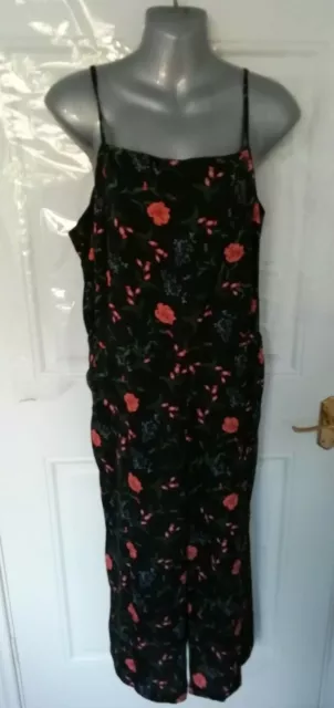 SIMPLY BE Size 18 Black Pink Green Floral Cropped Jumpsuit Pockets Lightweight