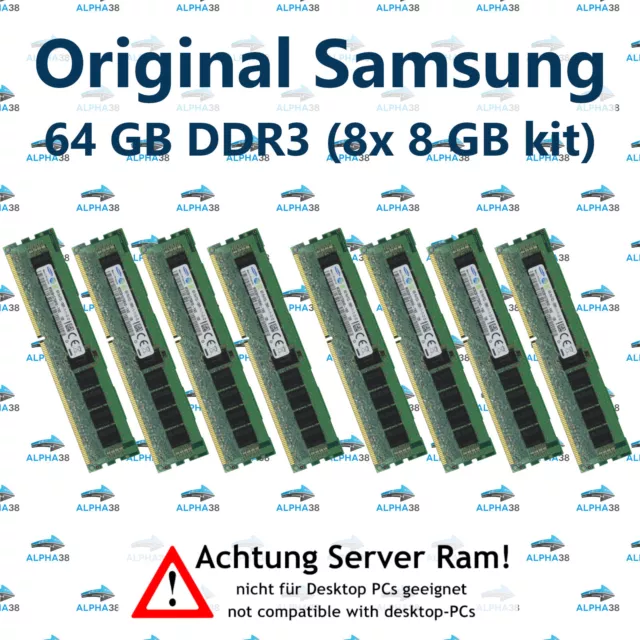 64 GB (8x 8 GB) Rdimm ECC DDR3-1600 HP HPE Proliant DL360p Gen8 G8 Serveur RAM