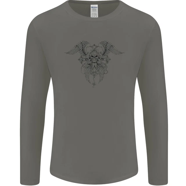 T-shirt Croix Gothique - Coupe Classique, Manches Doubles Coutures, Style Rock/métal