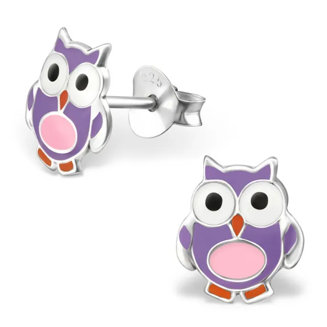 ICYROSE 925 Sterling Silver Purple Owl  Stud Earrings for Girls Kids 3000