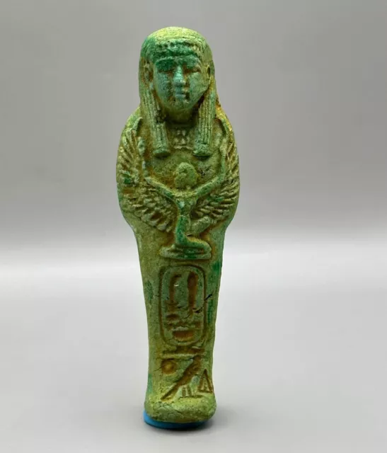 Beautiful Ancient Egyptian Glazed Faience Ushabti Shabti With Hieroglyphics