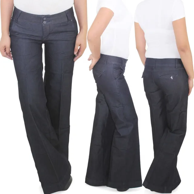 Damen Bootcut Schlag Jeans Hose Push Up Weiß Denim