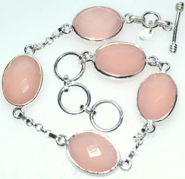 Authentisches rosa Chalcedon Edelstein Sterlingsilber Armband echte Edelsteine Schmuck 2