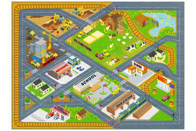 KC Cubs Playtime Collection Country Farm Road Map with Construction Site Educ...