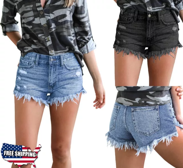 ON SALE!! Women's Ripped Denim Distressed Skinny Stretchy Shorts Hot Pants Jeans