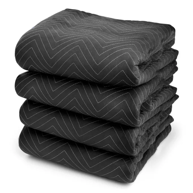4 Moving Blankets Furniture Pads - Ultra Thick Pro - Black 80" x 72"