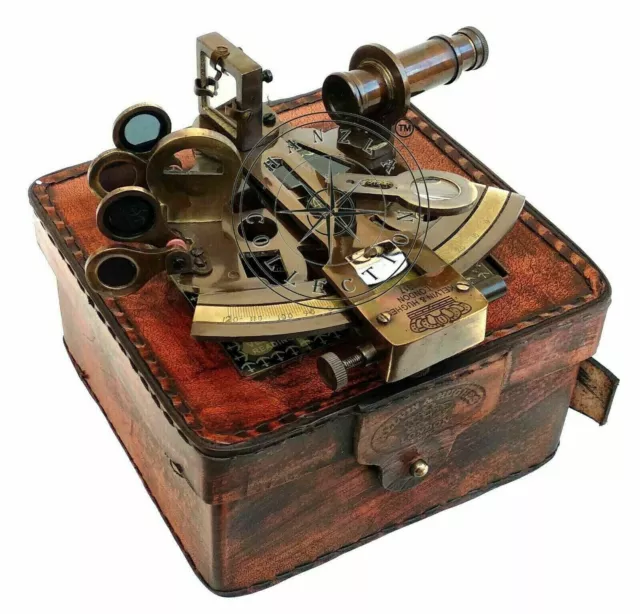 Funktionierende Marine Vintage Lederbox NEU Messing Sextant Nautischer...