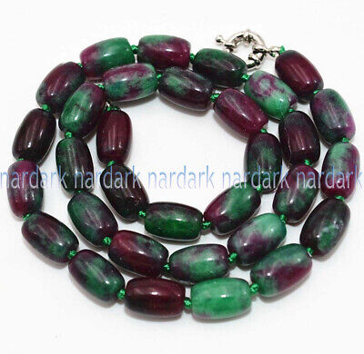 Natural 10x14mm Green Ruby Emerald Rice Shaped Gemstone Beads Necklace 18" AAA