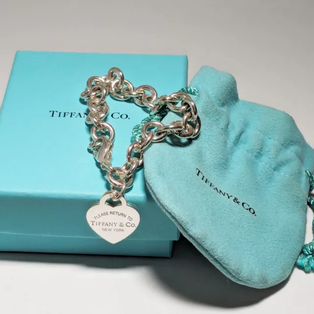 Tiffany & Co. Heart Tag Charm Bracelet 925 Sterling Silver 6.5" used