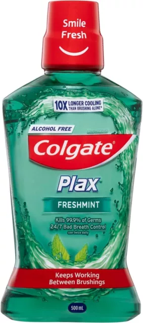 Colgate Plax Antibacterial Mouthwash 500mL, Freshmint,Bad Breath Control-AU