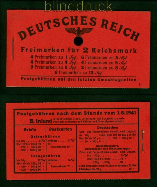 dt. Reich Markenheftchen Mi # 49.2 postfrisch Dauerserie 1941 (54142)