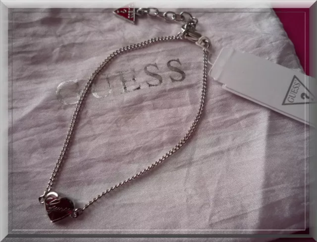 Superbe Bracelet "Guess" Argente/Coeur Rouge/Neuf/Pochon Griffe