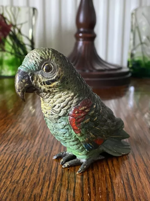 Antique Franz Bergman Austria Vienna cold painted cast bronze sculpture parrot