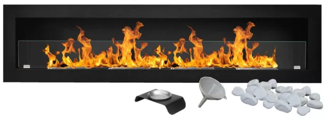 Bio Ethanolkamin Bioethanol Feuerwand montiert schwarz matt 180cm 1800mm XXL