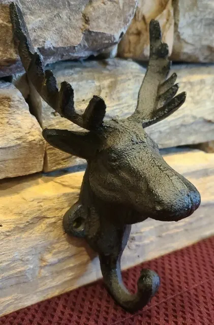 NEW! Rustic Style Cast Iron Wall Hook Moose Man Cave Cabin Hunting Lodge Decor