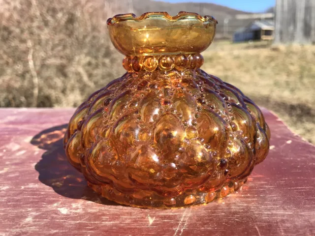 Vintage Amber Hobnail Ruffled Top Glass Lamp Shade / Globe Base 3 3/4 D 3 1/2 H 2