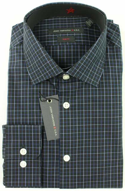 New John Varvatos Star USA Slim Fit Black Checks Dress Shirt 15 1/2 34-35 M