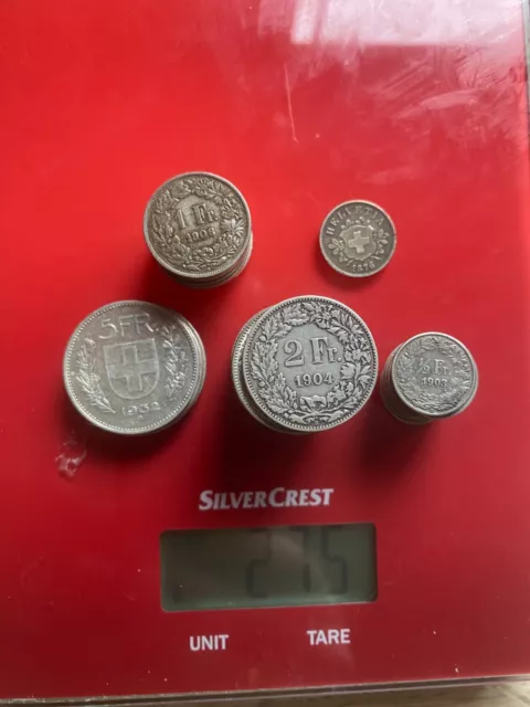 Silver Swiss Francs Coins Scrap Or Collect 275 Grams