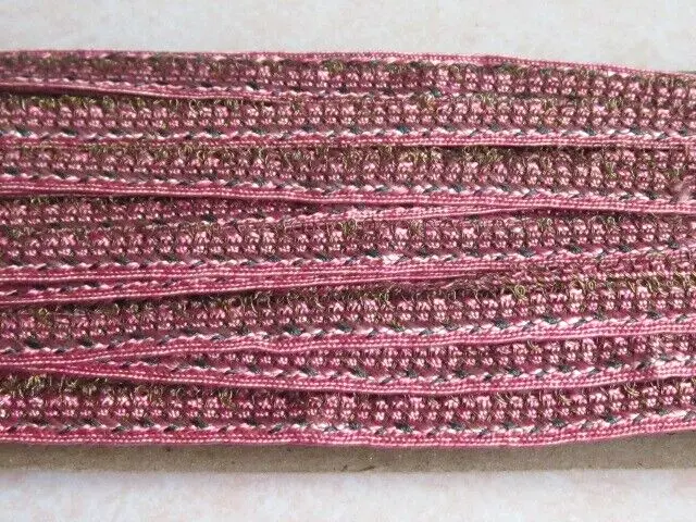 Pink w/ Green Threads Embellished Lip Piping Trim  ¼” wide x 34 yards