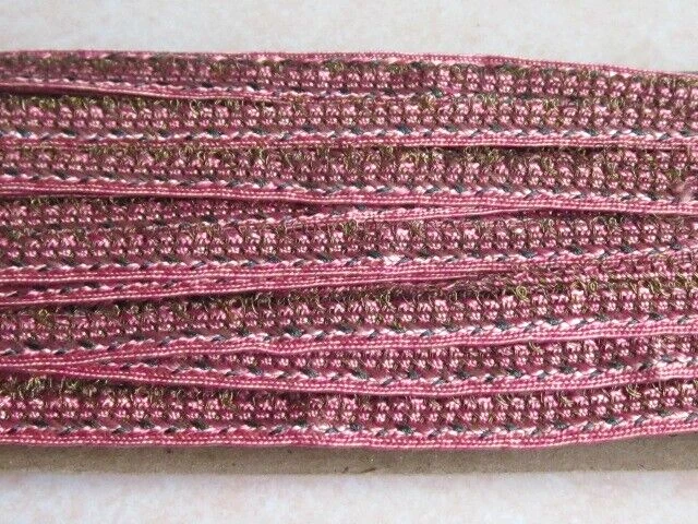 Pink w/ Green Threads Embellished Lip Piping Trim  ¼” wide x 34 yards