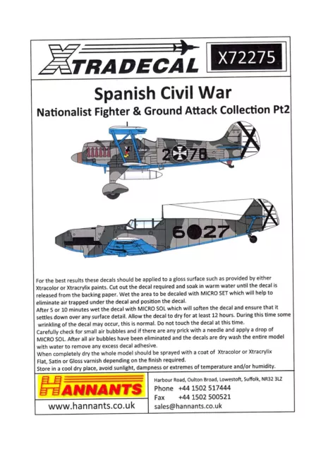 Xtra Decals 1/72 SPANISH CIVIL WAR NATIONALIST FIGHTER & GROUND ATTACK Part 2