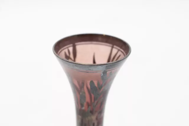 Alte kleine Blumenvase Vase Burgund Glas Silberauflage Blumen Vintage H 15 cm 3