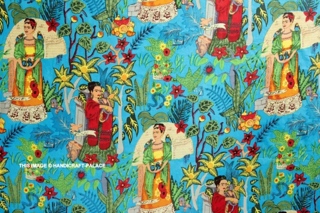 Indiano Puro Cotone Frida Kahlo Stampa Donna Abbigliamento Craft Cucito 4.6m