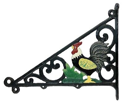 Vintage Painted Chicken Rooster Cast Iron Wall Mount Triangular Plant Hanger