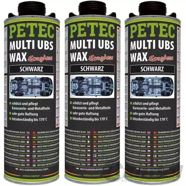 3x 1L PETEC UNTERBODENSCHUTZ Multi UBS Wax SAUGDOSE STEINSCHLAGSCHUTZ SCHWARZ