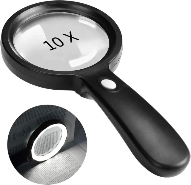 10X Magnifying Glass Light Jumbo Handheld Magnifier Large LED Illuminated Lens