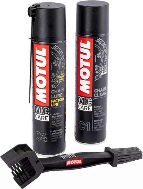 Motul Kit limpiador para cadena | Lubricante C4 400 ml + cepillo de limpieza