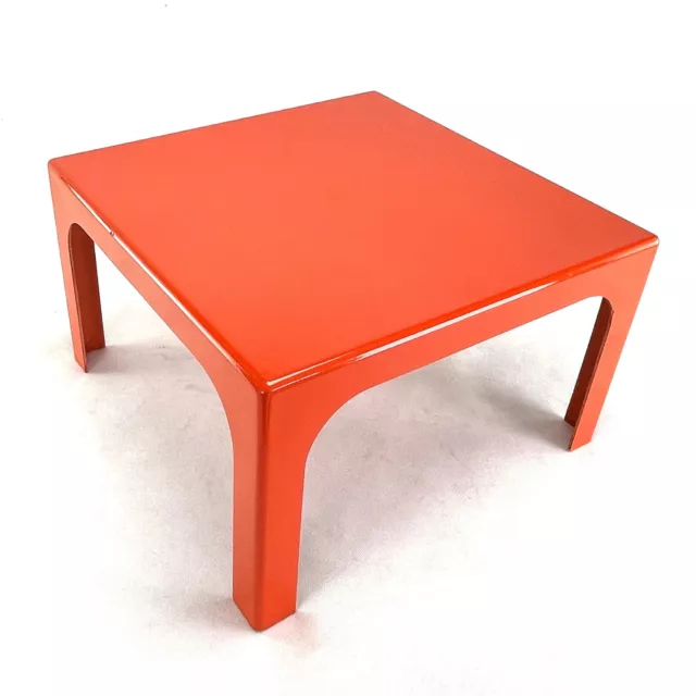 Vintage Tavolo Quadrato Tavolino Vetro Fibra Arancione 46x46x28 CM 1970er