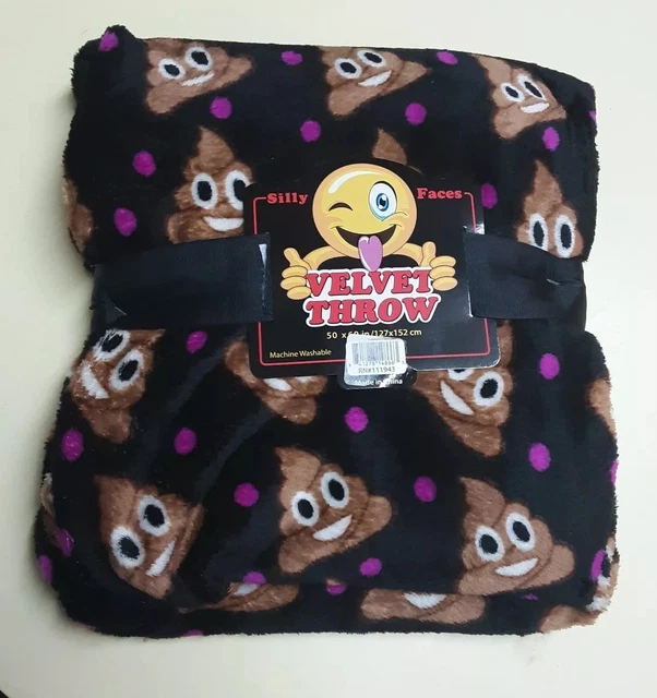 HAPPY SMILEY POOP Emoji Emoticon Poo Velvet Plush Fleece Throw Blanket