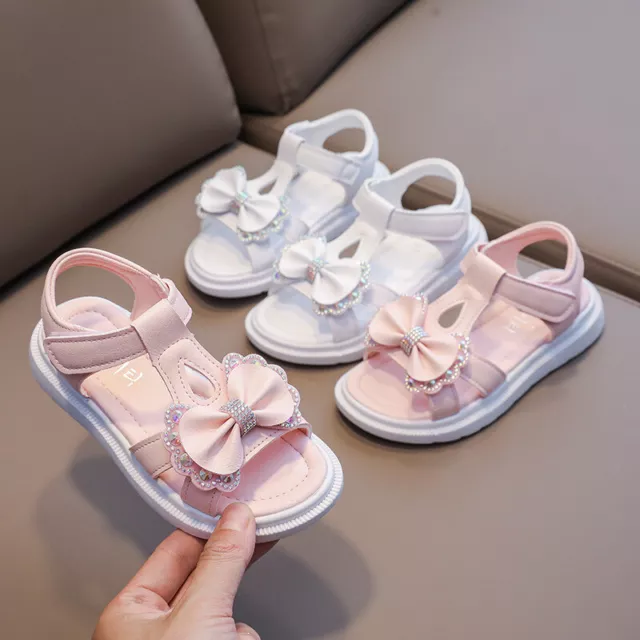 Girls Toddlers Bowknot Flat Sandals Kids Summer Party Princess Beach Shoes Size