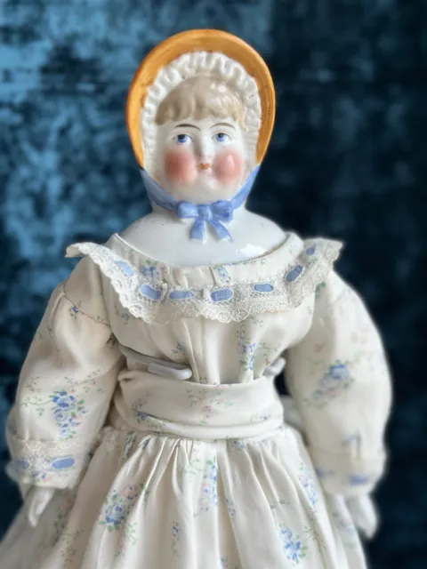 Antique German Hertwig 14” Molded Bonnet China Shoulder Head Doll