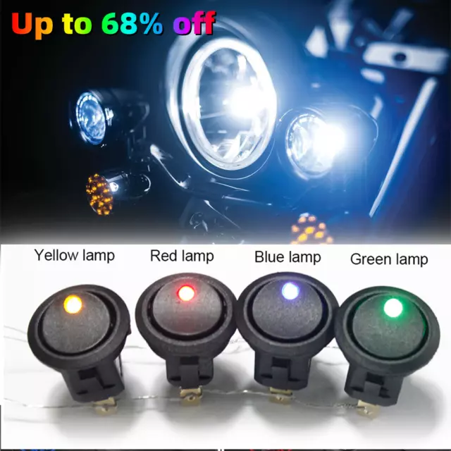 LED Illuminated Round Rocker Switch Car light ON/OFF 12v Red Blue Green Amber