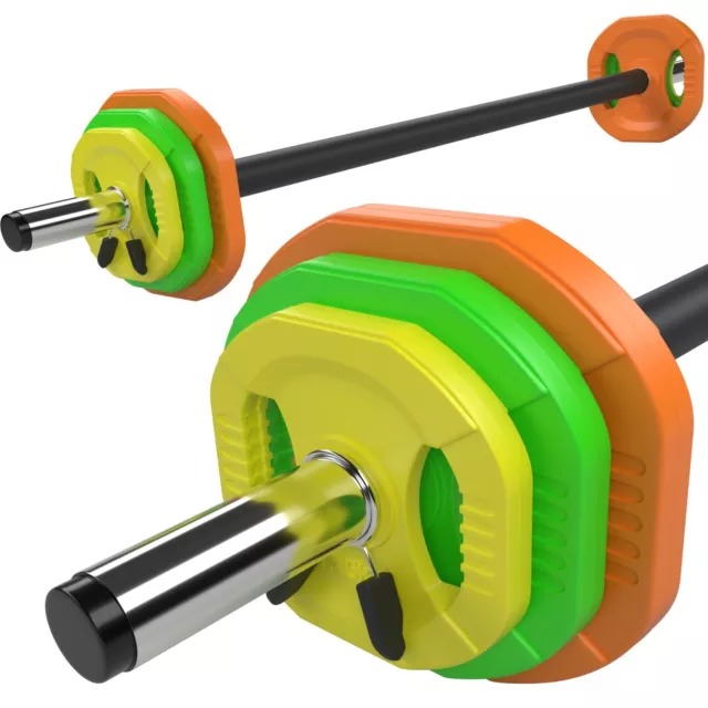 REBOXED 20kg Rubber Studio Pump Weight Barbell Set Aerobic Home Gym Workout