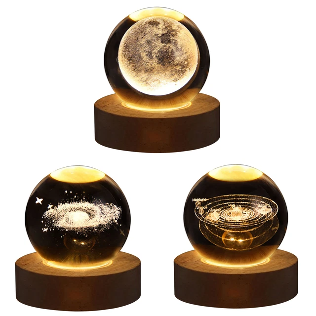 UK LED CRYSTAL Ball Night Light Glowing USB Charging for Home Decor