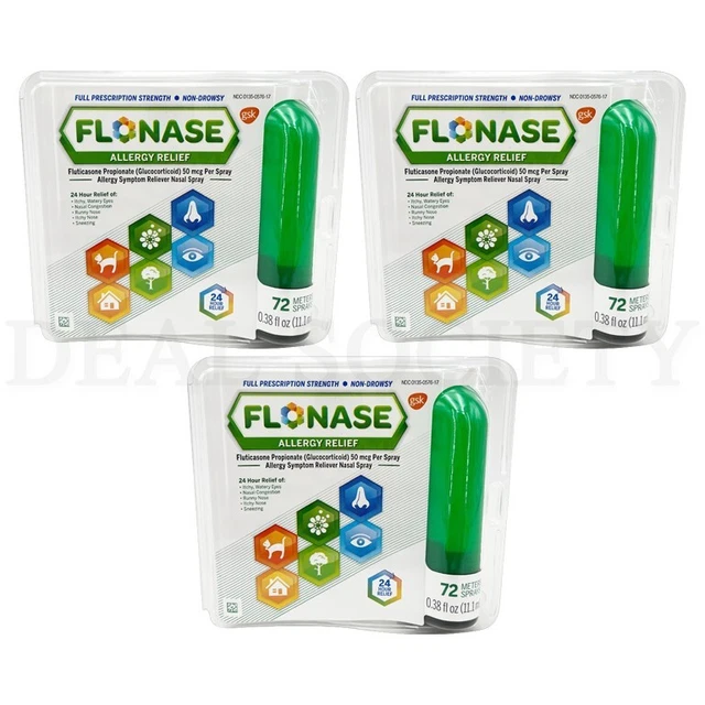 LOT OF 3 Flonase Allergy Relief Nasal Spray 72 Metered Sprays Each
