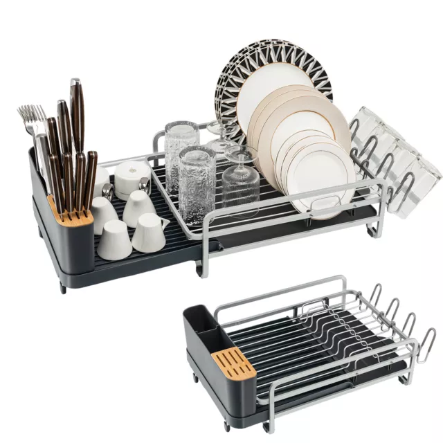 Dish Rack & Drainboard Set Kitchen Dish Drainer w/ Cutlery Holder & Cup Holder